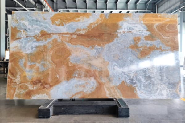 Amber Blue Nano Stone Slab with Exotic Gemstone Look