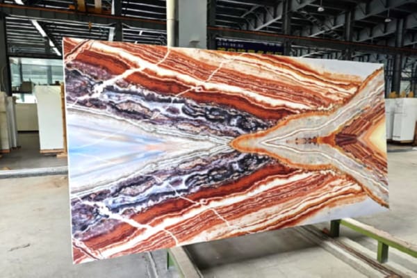 Bookmatched Onyx Nano Stone Slab – Symmetric Luxury Surface for Feature Walls & Interiors