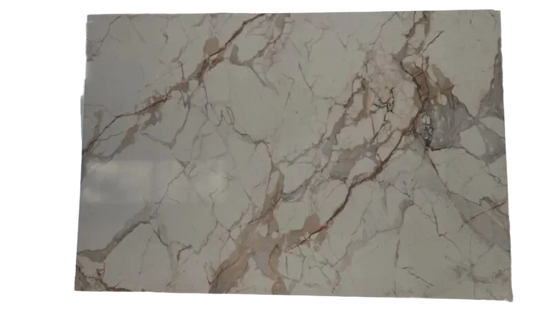 Artificial Calacatta Beige Marble Look Stone Slab – Cream Base with Warm Brown Veins