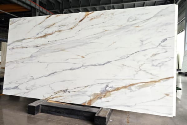 Calacatta Oro Nano Stone Slab with Gold & Grey Veins | Luxury White Marble Look