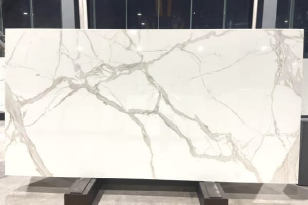 Statuario Nano Stone Slab with Elegant Beige-Grey Veins – Premium Marble Look
