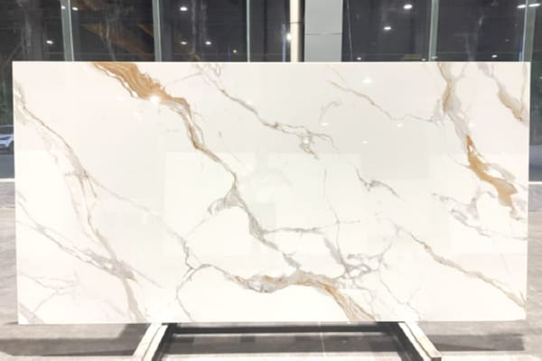 Calacatta Gold Nano Stone Slab with White and Grey Veins