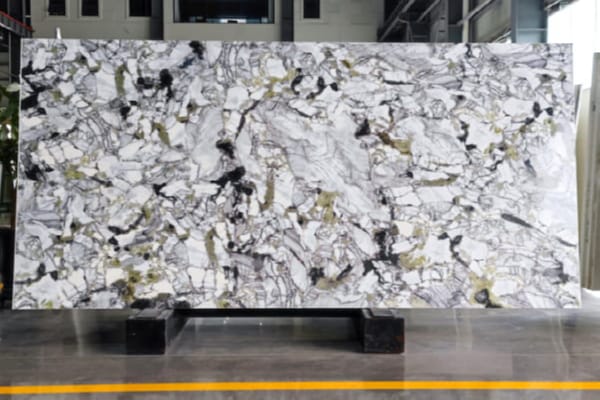Abstract White Nano Stone Slab with Black & Green Accents