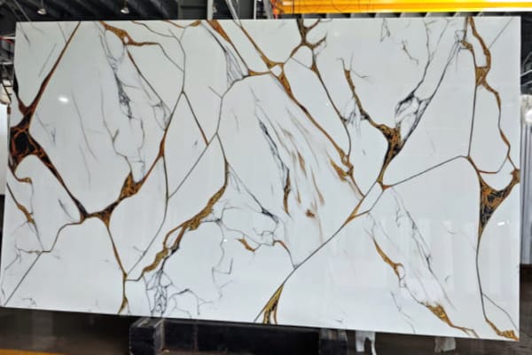 Calacatta Gold Crackle Nano Stone Slab | White Marble Look with Golden Veins