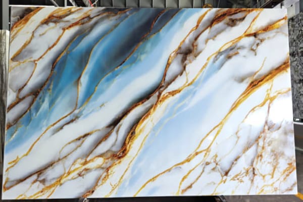 Ocean Blue Nano Stone Slab with Golden Veins | Luxury Decorative Surface
