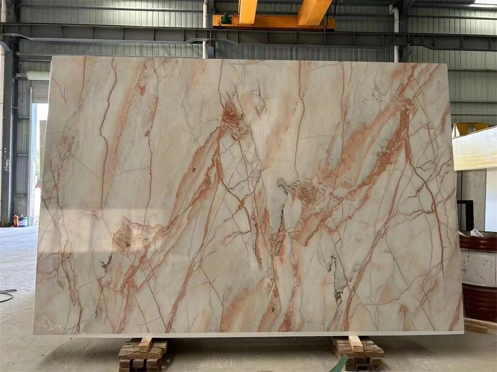 Artificial Marble Look Stone Slab – Cream Base with Rose Veining