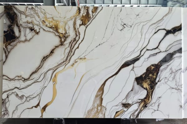 Exotic Calacatta Gold & Black Nano Stone Slab | Luxury Marble Look