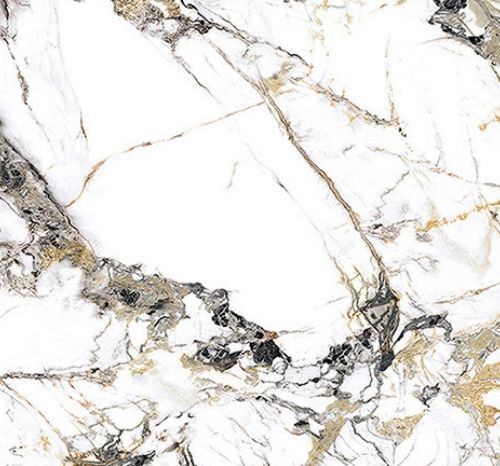 Calacatta Gold Marble‑Look Quartz Stone Slab, White with Smoky Grey Veins
