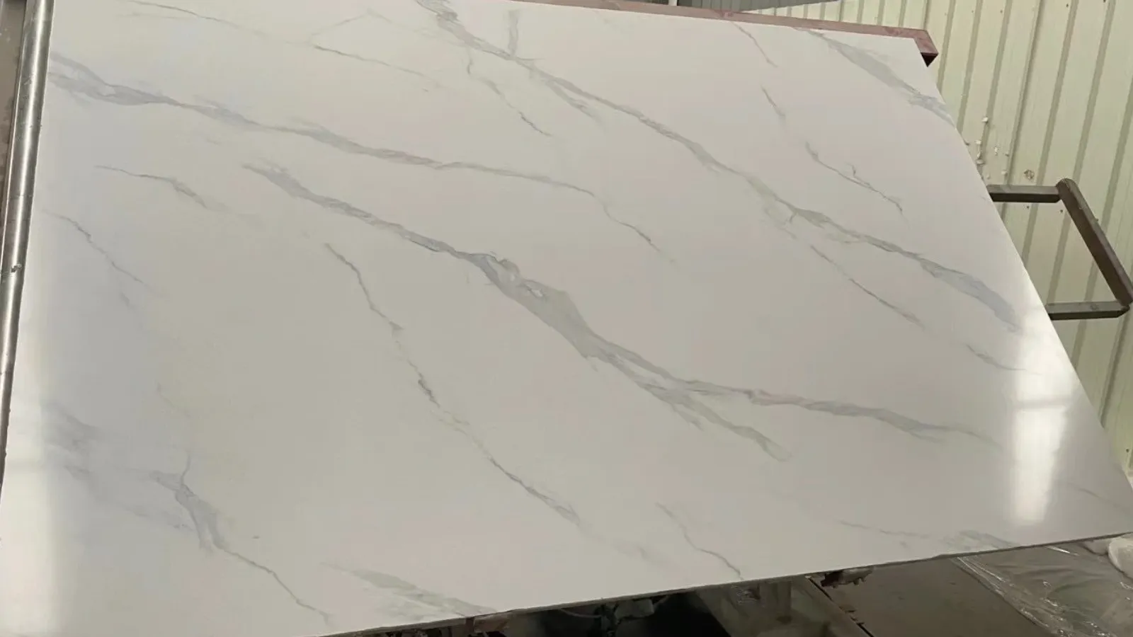 Artificial Statuario Marble Look Stone Slab - White with Elegant Grey Veins