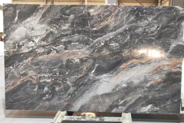 Storm Grey Nano Stone Slab | Dark Marble Look with Flowing Veins