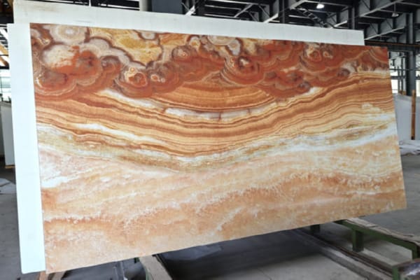 Sunset Wave Nano Stone Slab | Orange-Brown Layered Marble Look