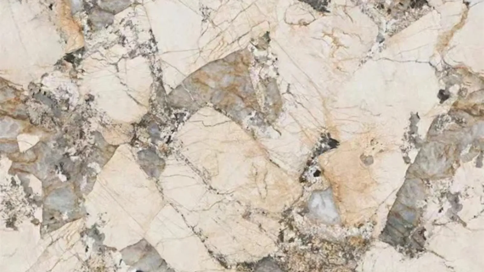 Artificial Exotic Breccia Marble Look Stone Slab – Multi-Color Pattern with Beige & Grey Tones