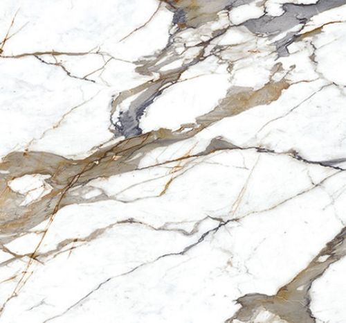 Calacatta Gold Quartz Slab with Bold Grey and Golden Veins for Luxury Interiors